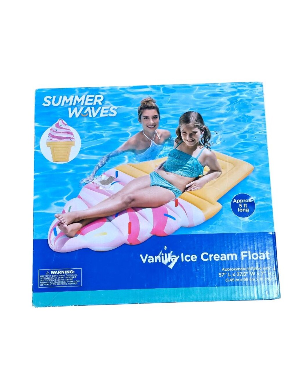 Summer Waves Vanilla Ice Cream Pool Float 57" L X 37.5" W X 7" H Inflatable For
